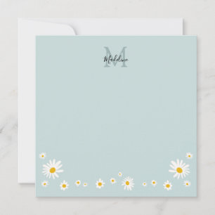Cute Daisy Flower Modern Teal Monogram Square Card