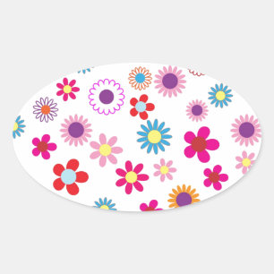 Cute Daisy Flower Pattern Oval Sticker