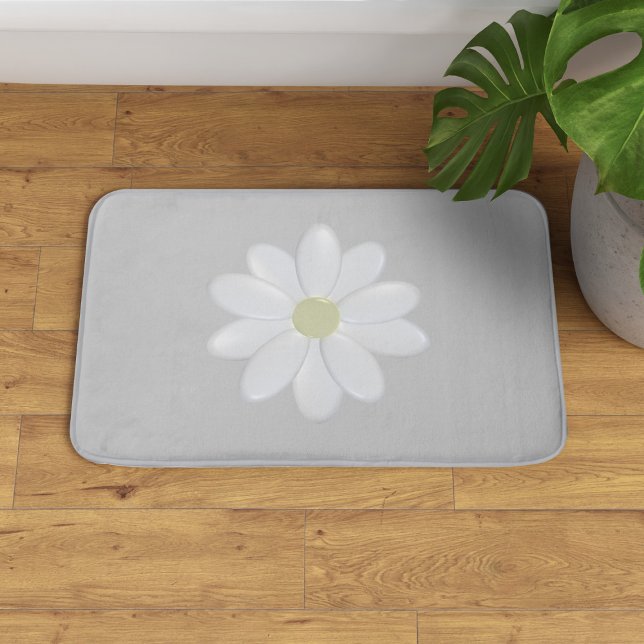 Cute Daisy Flower Simple Silver Grey Bath Mat (A pretty daisy flower on this gray bath mat. Three sizes available - small, medium and large.)