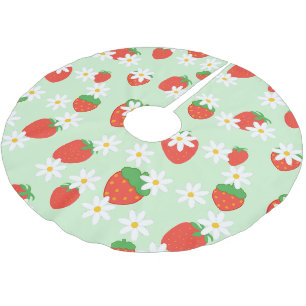 Cute Daisy Flower strawberry Christmas Pattern Brushed Polyester Tree Skirt