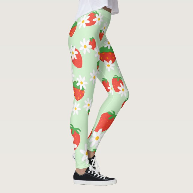Cute Daisy Flower strawberry Christmas Pattern  Leggings (Right)