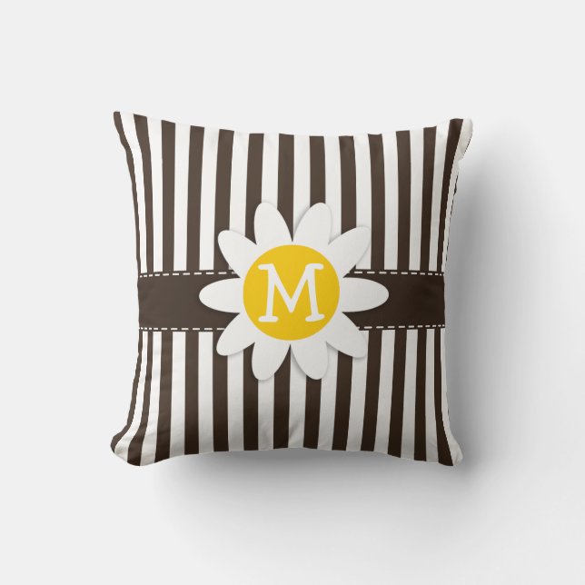 Cute Daisy on Bistre Brown Stripes; Striped Throw Pillow (Front)