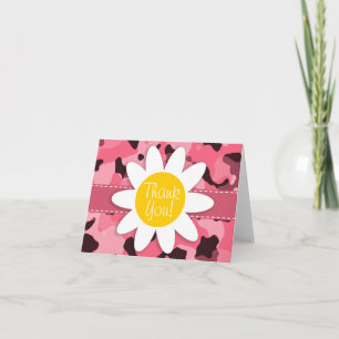 Cute Daisy on Brink Pink Camo; Camouflage Thank You Card