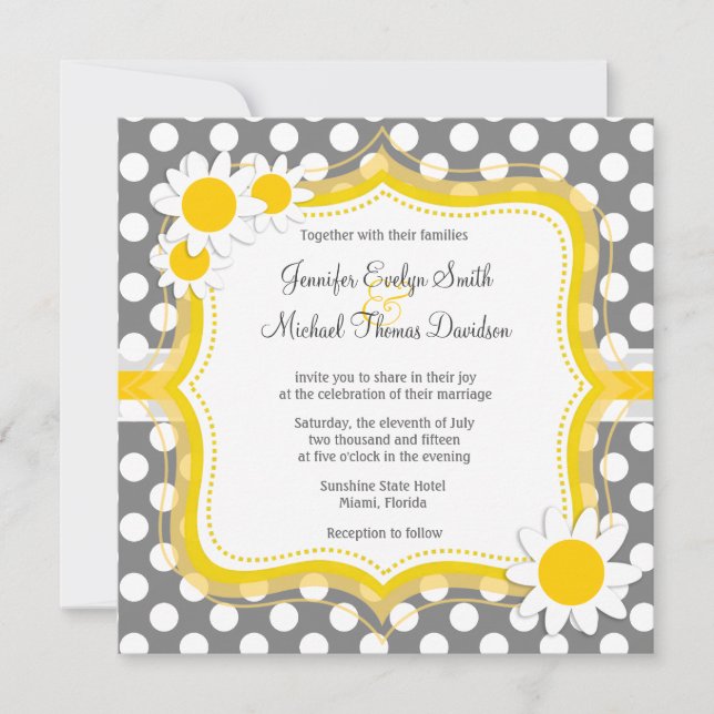 Cute Daisy on Dark Grey Polka Dots Invitation (Front)