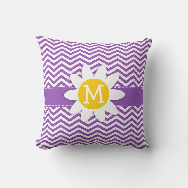 Cute Daisy on Deep Lilac Chevron Throw Pillow (Front)