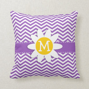 Cute Daisy on Deep Lilac Chevron Throw Pillow