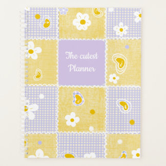 Cute Daisy Patchwork Aesthetic Gingham Personalize Planner
