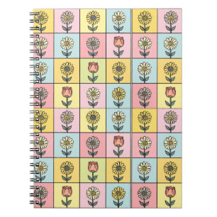 Cute daisy Red Pink Aqua Blue Flowers pattern Birt Notebook