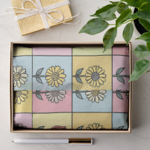 Cute daisy Red Pink Aqua Blue Flowers pattern Birt Tissue Paper
