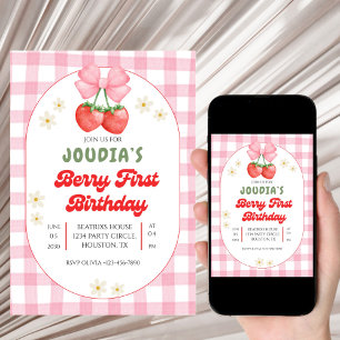 Cute Daisy Strawberries, Berry First Birthday  Invitation