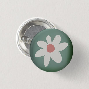 Cute Daisy Wildflower Pink White Green Hat 1 Inch Round Button