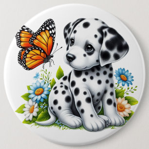 Cute Dalmatian/Butterfly friends 6 Inch Round Button