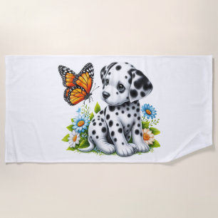 Cute Dalmatian/Butterfly friends Beach Towel