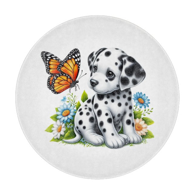 Cute Dalmatian/Butterfly friends Cutting Board (Front)