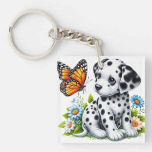 Cute Dalmatian/Butterfly friends Keychain