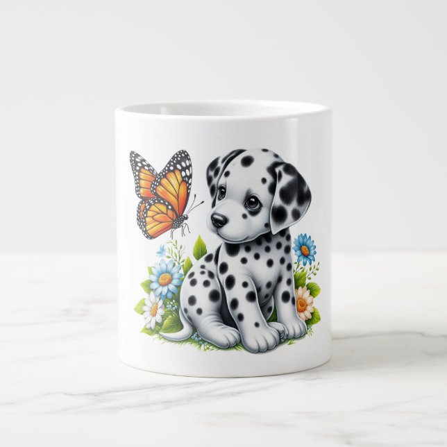 Cute Dalmatian/Butterfly friends Large Coffee Mug (Front)