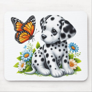 Cute Dalmatian/Butterfly friends Mouse Pad