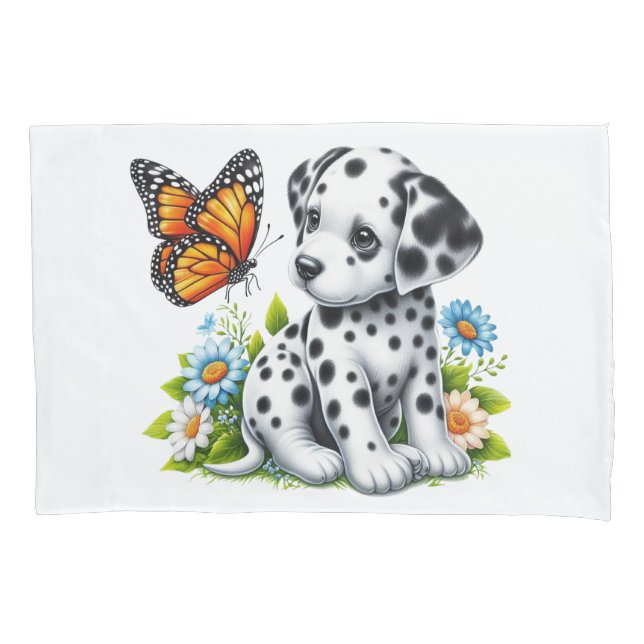 Cute Dalmatian/Butterfly friends Pillowcase (Front)