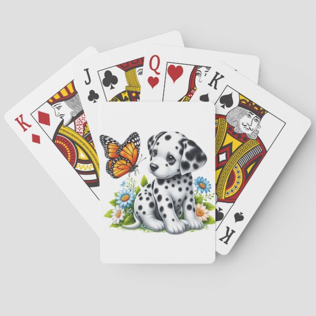 Cute Dalmatian/Butterfly friends Playing Cards (Back)
