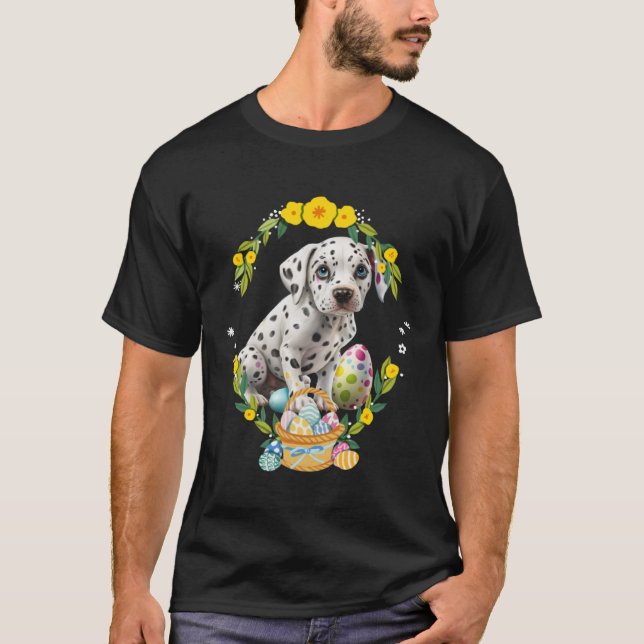 Cute Dalmatian Dog Dalmation Puppy Floral Easter E T-Shirt (Front)