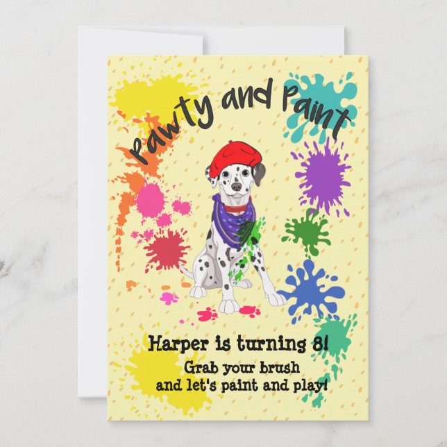 Cute Dalmatian Dog Fun Art Birthday Party Invite (Front)
