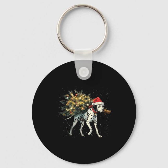 Cute Dalmatian Dog In A Christmas Tree For Men Wom Keychain (Front)