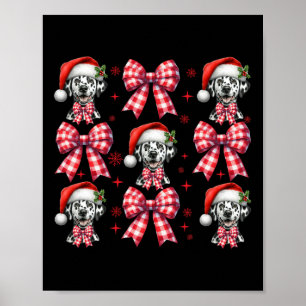 Cute Dalmatian Dog Red Plaid Coquette Bow Christma Poster