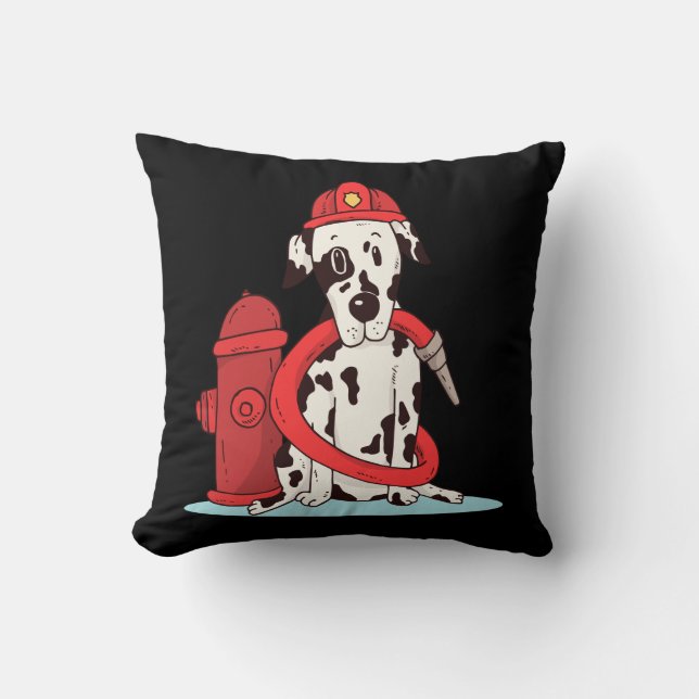 Cute Dalmatian Puppy Fire Dog Firefighter Fireman Throw Pillow (Front)