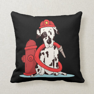Cute Dalmatian Puppy Fire Dog Firefighter Fireman Throw Pillow