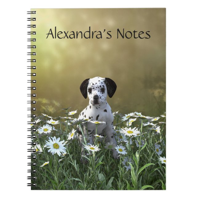 Cute Dalmatian Puppy in Daisies Notebook (Front)