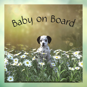 Cute Dalmatian Puppy in Daisies Window Cling