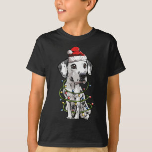 Cute Dalmatian Santa Christmas Tree Lights Xmas T-Shirt