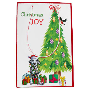 Cute Dalmatian Santa Puppy and Christmas Tree Medium Gift Bag