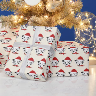 Cute Dalmatian with a Santa Hat Pattern Christmas Wrapping Paper