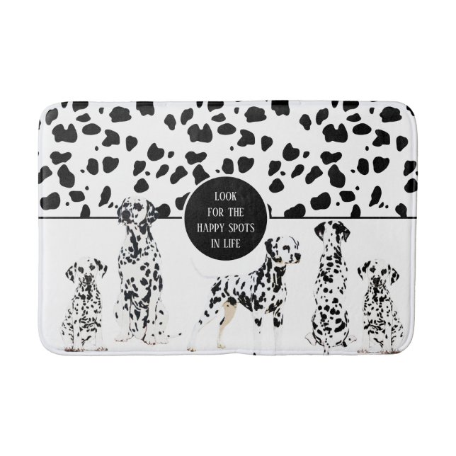 Cute Dalmatians Black & White Happy Spots Bath Mat (Front)