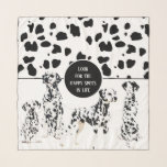 Cute Dalmatians Black & White Happy Spots Scarf<br><div class="desc">Cute dalmatian breed dogs and a puppy with black and white dalmatian spots pattern and a badge with the quote "Look for the happy spots in life."
Personalize by changing the text.</div>