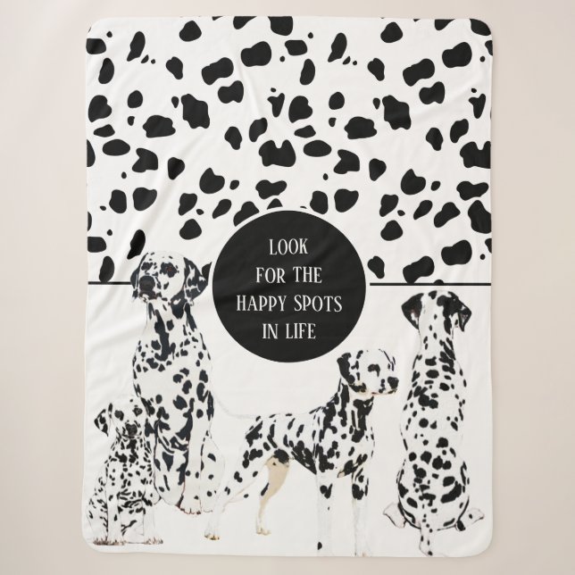 Cute Dalmatians Black & White Happy Spots Sherpa Blanket (Front)