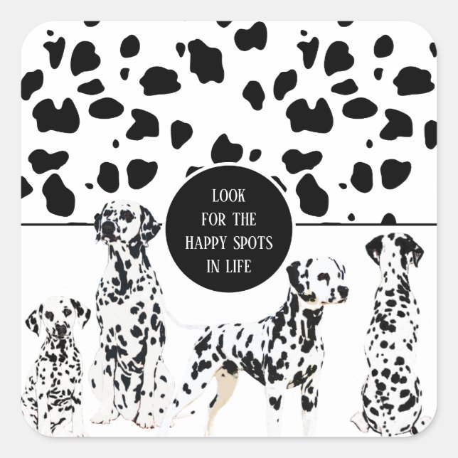 Cute Dalmatians Black & White Happy Spots Square Sticker (Front)