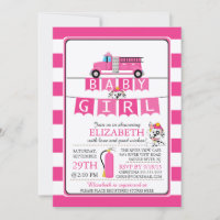 Cute Dalmation Fire Truck Baby Shower Invitation