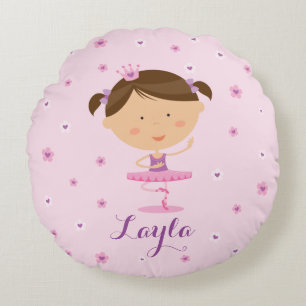 Cute Dancer Ballerina Girl Round Pillow