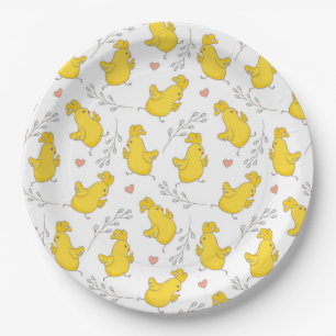 Cute Danching Yellow Easter Chicks Paper Plate