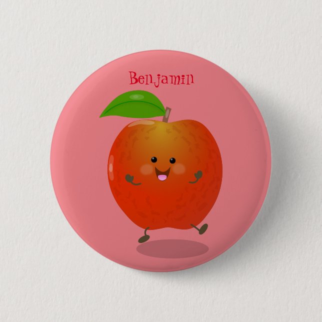 Cute dancing apple cartoon illustration 2 inch round button (Front)