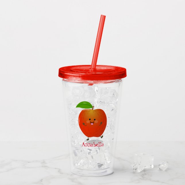 Cute dancing apple cartoon illustration acrylic tumbler (Back Ice)