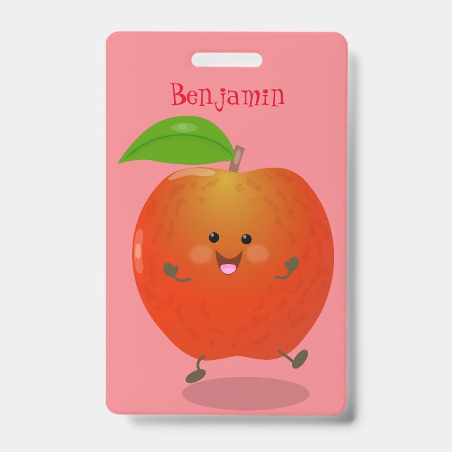 Cute dancing apple cartoon illustration badge (Front)