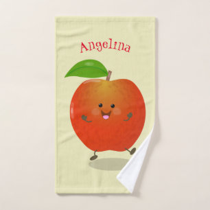 Cute dancing apple cartoon illustration bath towel set