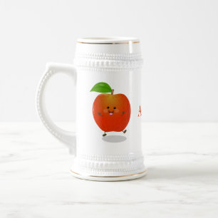 Cute dancing apple cartoon illustration beer stein