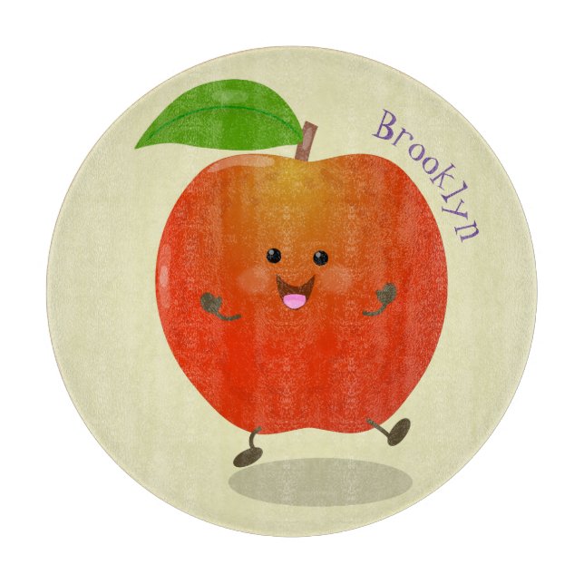 Cute dancing apple cartoon illustration cutting board (Front)