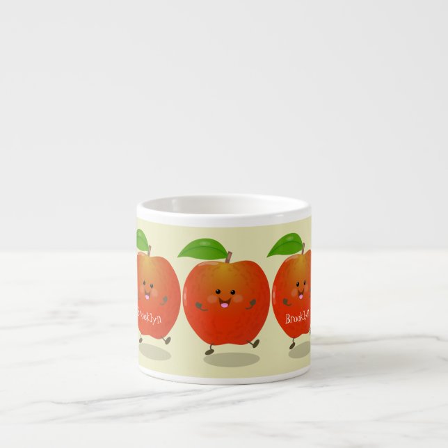 Cute dancing apple cartoon illustration espresso cup (Front)