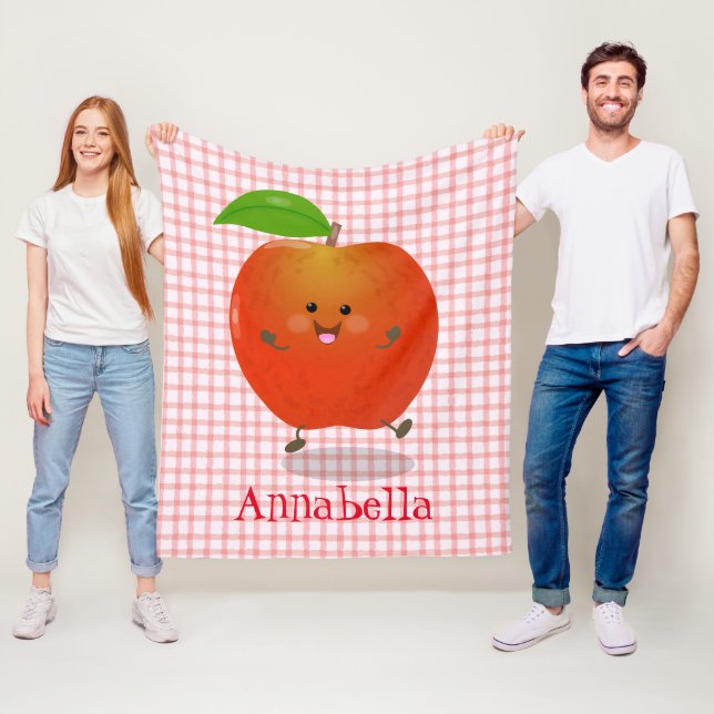 Cute dancing apple cartoon illustration fleece blanket (In Situ)