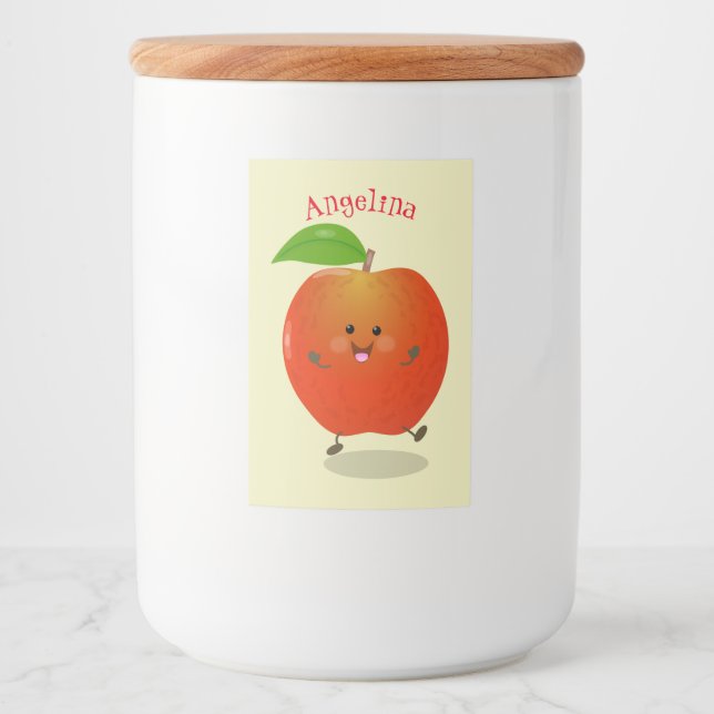 Cute dancing apple cartoon illustration food label (Front)